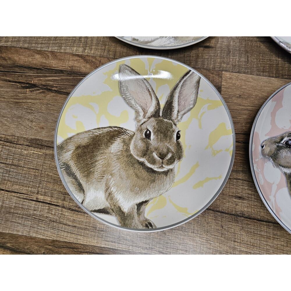 Williams Sonoma Blue Damask Easter Bunny Rabbit Salad Dessert Plates Set Of 4 - Picture 3 of 8